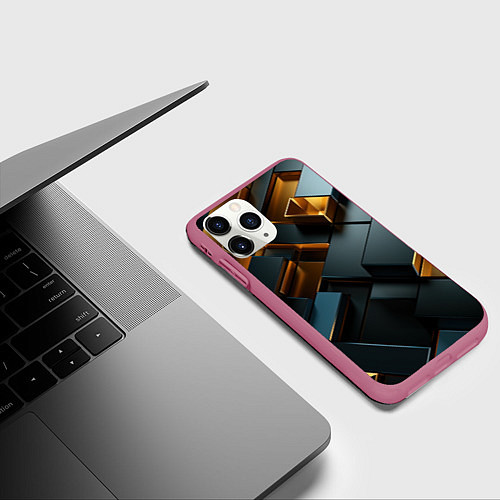 Чехол iPhone 11 Pro матовый Черные и золотые слитки / 3D-Малиновый – фото 3