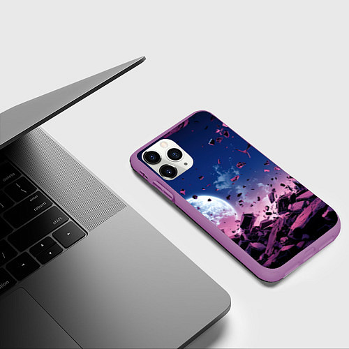 Чехол iPhone 11 Pro матовый Абстрактные частицы в космосе / 3D-Фиолетовый – фото 3