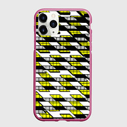 Чехол iPhone 11 Pro матовый Жёлтые треугольники и квадраты на белом фоне, цвет: 3D-малиновый