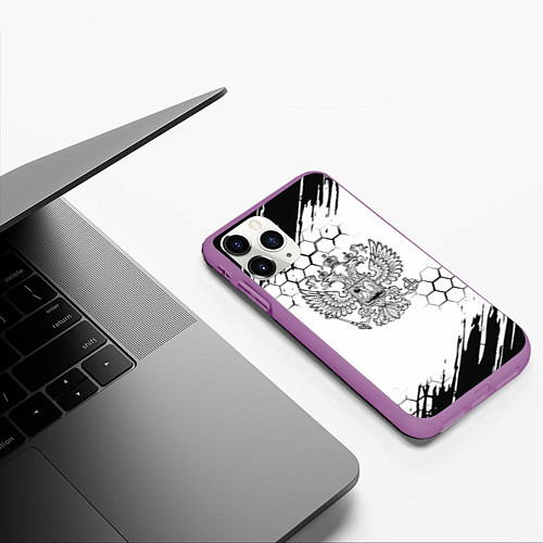 Чехол iPhone 11 Pro матовый Россия будущего герб / 3D-Фиолетовый – фото 3