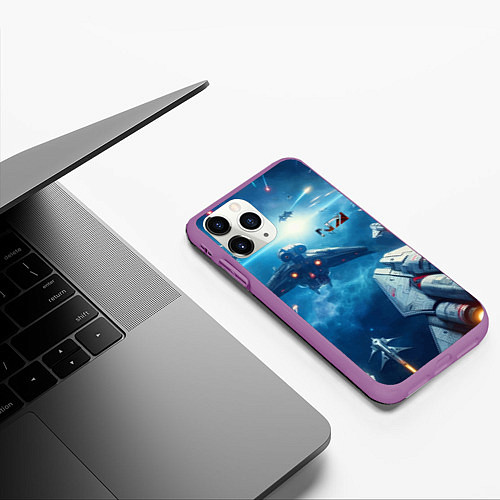 Чехол iPhone 11 Pro матовый Mass Effect - space neon / 3D-Фиолетовый – фото 3