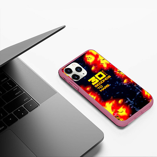 Чехол iPhone 11 Pro матовый Thirty Seconds to Mars огненное лого / 3D-Малиновый – фото 3
