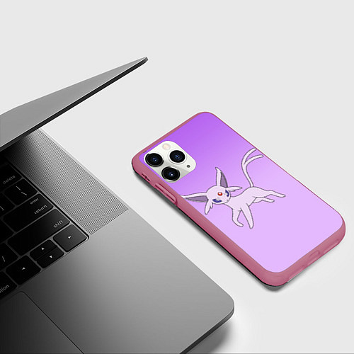 Чехол iPhone 11 Pro матовый Espeon Pokemon - розовая кошка покемон / 3D-Малиновый – фото 3