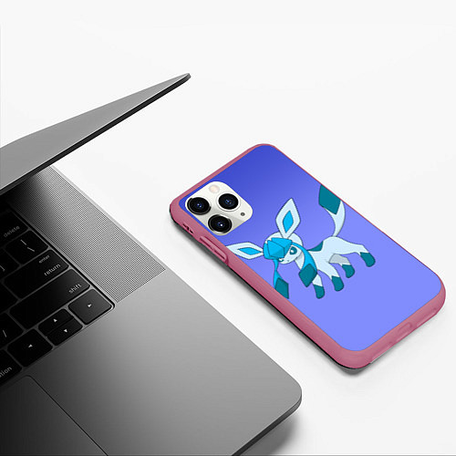 Чехол iPhone 11 Pro матовый Glaceon Pokemon / 3D-Малиновый – фото 3