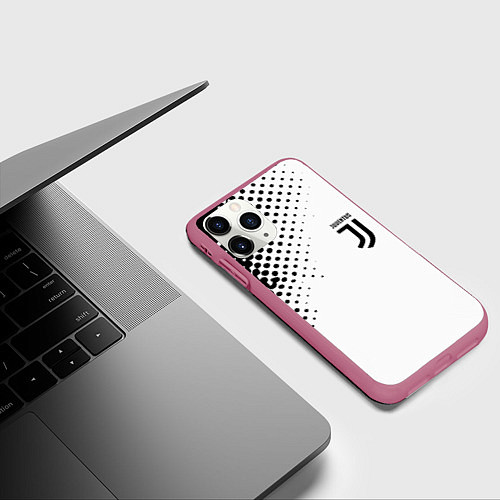 Чехол iPhone 11 Pro матовый Juventus sport black geometry / 3D-Малиновый – фото 3