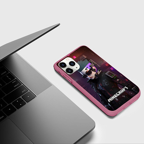 Чехол iPhone 11 Pro матовый Minecraft matrix woman / 3D-Малиновый – фото 3