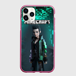 Чехол iPhone 11 Pro матовый Minecraft cyberpunk green neon, цвет: 3D-малиновый