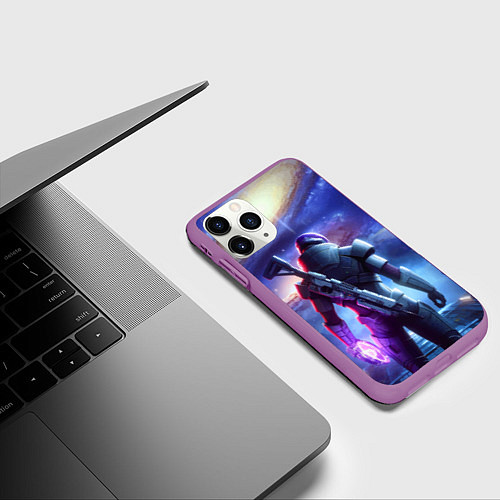 Чехол iPhone 11 Pro матовый Mass Effect - andromeda ai art / 3D-Фиолетовый – фото 3