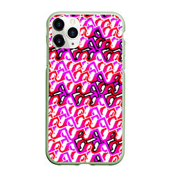 Чехол iPhone 11 Pro матовый Розовый узор и белая обводка, цвет: 3D-салатовый