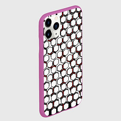 Чехол iPhone 11 Pro матовый Киберпанк узор из шестиугольников красный, цвет: 3D-фиолетовый — фото 2