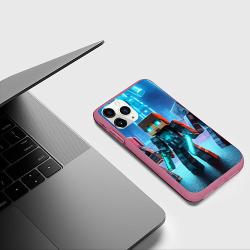 Чехол iPhone 11 Pro матовый Minecraft - ai art neon / 3D-Малиновый – фото 3