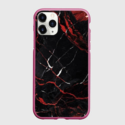 Чехол iPhone 11 Pro матовый Черно-красный мрамор, цвет: 3D-малиновый