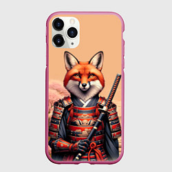 Чехол iPhone 11 Pro матовый Лис самурай, цвет: 3D-малиновый