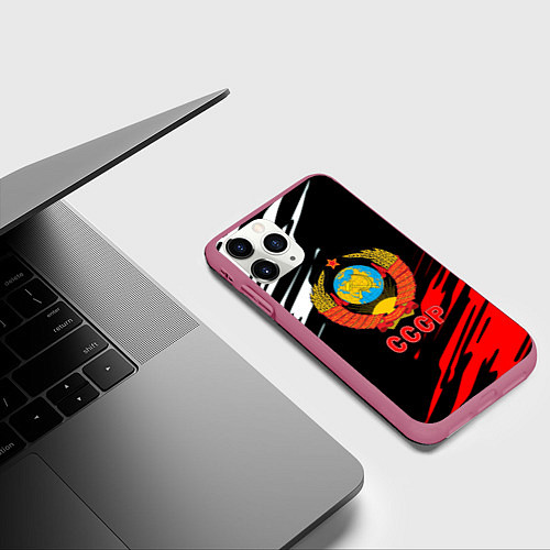 Чехол iPhone 11 Pro матовый СССР краски текстура / 3D-Малиновый – фото 3