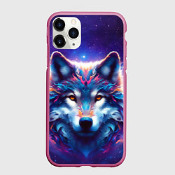 Чехол iPhone 11 Pro матовый Волк и звезды, цвет: 3D-малиновый