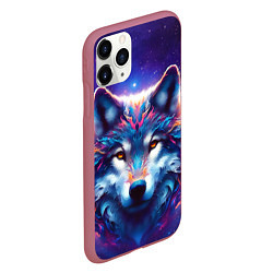 Чехол iPhone 11 Pro матовый Волк и звезды, цвет: 3D-малиновый — фото 2
