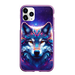 Чехол iPhone 11 Pro матовый Волк и звезды, цвет: 3D-фиолетовый