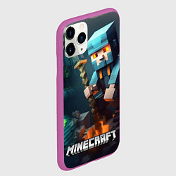 Чехол iPhone 11 Pro матовый Minecraft персонаж у костра, цвет: 3D-фиолетовый — фото 2