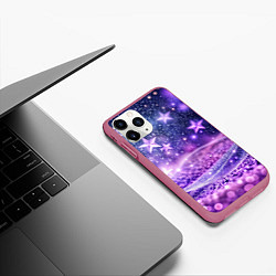 Чехол iPhone 11 Pro матовый Абстрактные звезды в фиолетовых искрах, цвет: 3D-малиновый — фото 2