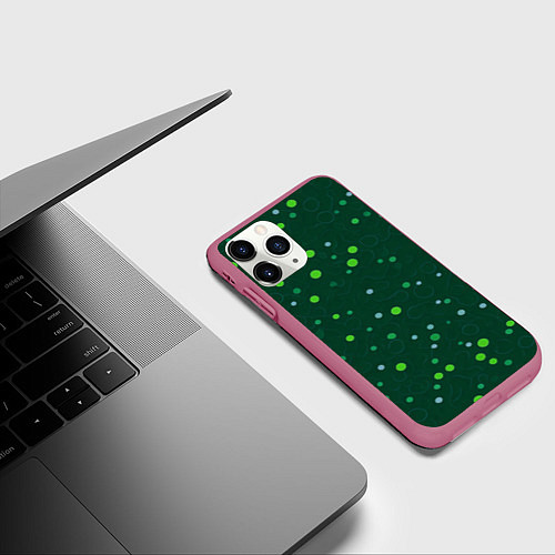 Чехол iPhone 11 Pro матовый Прикольный горошек зелёный / 3D-Малиновый – фото 3