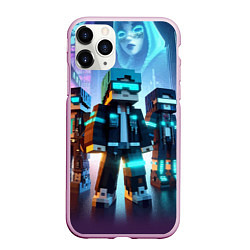 Чехол iPhone 11 Pro матовый Minecraft - neon metropolis ai art, цвет: 3D-розовый