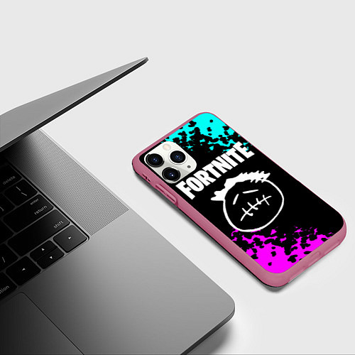 Чехол iPhone 11 Pro матовый Фортнайт neon / 3D-Малиновый – фото 3