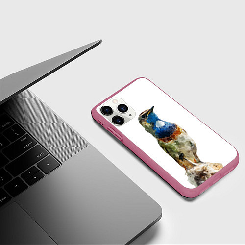 Чехол iPhone 11 Pro матовый Соловей варакушка / 3D-Малиновый – фото 3