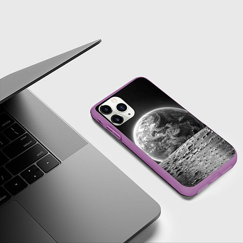 Чехол iPhone 11 Pro матовый Вид Земли со спутника / 3D-Фиолетовый – фото 3