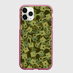 Чехол iPhone 11 Pro матовый Поршни двигателя - камуфляж, цвет: 3D-малиновый