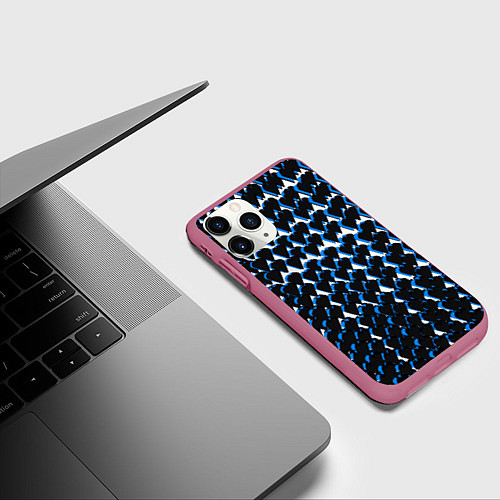 Чехол iPhone 11 Pro матовый Чёрно-синие сердечки на белом фоне / 3D-Малиновый – фото 3