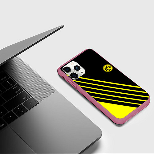 Чехол iPhone 11 Pro матовый Borussia sport line uniform / 3D-Малиновый – фото 3