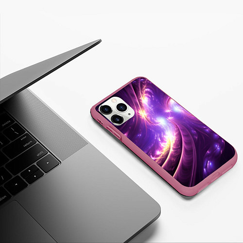 Чехол iPhone 11 Pro матовый Фиолетовый фрактал / 3D-Малиновый – фото 3