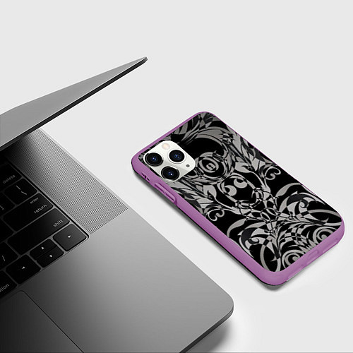 Чехол iPhone 11 Pro матовый Серые паттерны / 3D-Фиолетовый – фото 3