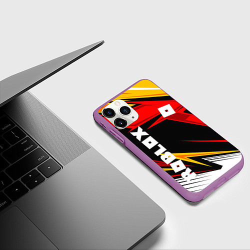 Чехол iPhone 11 Pro матовый Роблокс - спортивная абстрация / 3D-Фиолетовый – фото 3