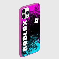 Чехол iPhone 11 Pro матовый Роблокс - неоновые брызги, цвет: 3D-фиолетовый — фото 2