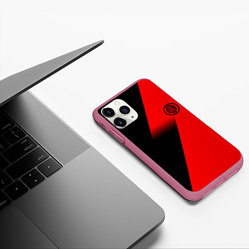 Чехол iPhone 11 Pro матовый Inter geometry red sport / 3D-Малиновый – фото 3