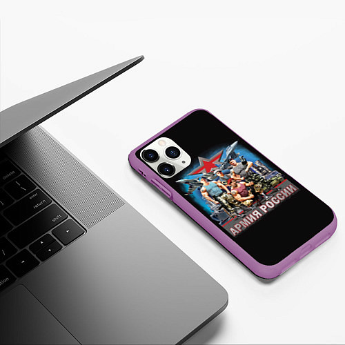 Чехол iPhone 11 Pro матовый Бойцы армии России / 3D-Фиолетовый – фото 3