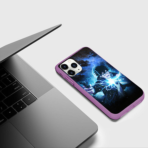 Чехол iPhone 11 Pro матовый Юкио - Синий экзорцист / 3D-Фиолетовый – фото 3