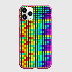 Чехол iPhone 11 Pro матовый Разноцветные квадраты на чёрном фоне, цвет: 3D-малиновый