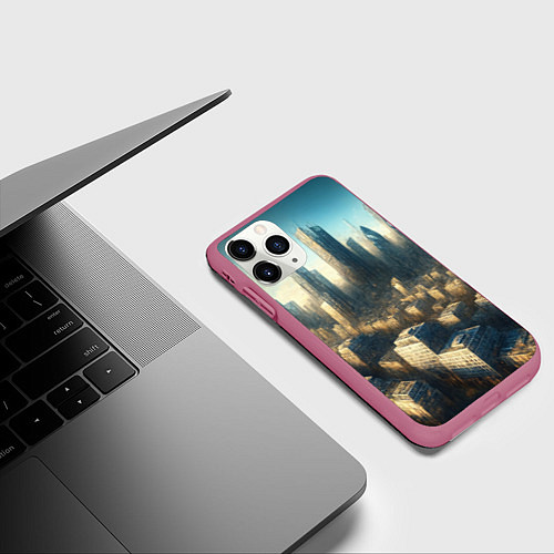 Чехол iPhone 11 Pro матовый Разрушенный апокалиптический город / 3D-Малиновый – фото 3