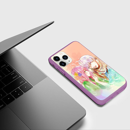 Чехол iPhone 11 Pro матовый Ицуоми Наги и Юки Итосэ - Любовь с кончиков пальце / 3D-Фиолетовый – фото 3