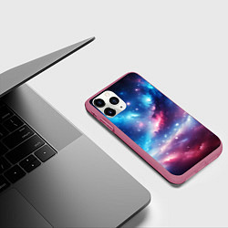 Чехол iPhone 11 Pro матовый Розово-голубой космический пейзаж, цвет: 3D-малиновый — фото 2