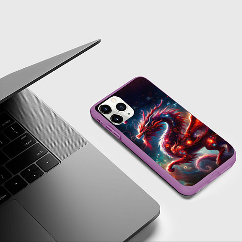 Чехол iPhone 11 Pro матовый Красный космический дракон / 3D-Фиолетовый – фото 3