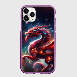 Чехол iPhone 11 Pro матовый Красный космический дракон, цвет: 3D-фиолетовый