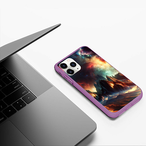 Чехол iPhone 11 Pro матовый Space landscape with mountains / 3D-Фиолетовый – фото 3