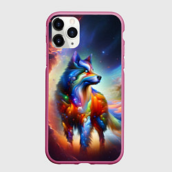 Чехол iPhone 11 Pro матовый Космический красочный волк, цвет: 3D-малиновый