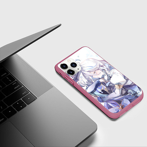 Чехол iPhone 11 Pro матовый Genshin Impact Furina hugs / 3D-Малиновый – фото 3