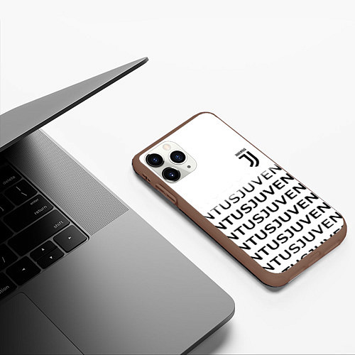 Чехол iPhone 11 Pro матовый Ювентус лого паттерн спорт / 3D-Коричневый – фото 3
