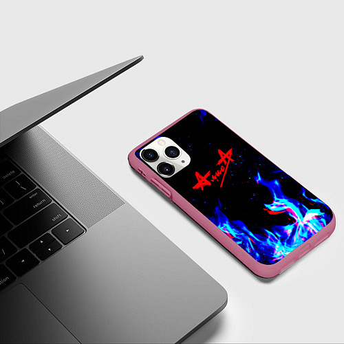 Чехол iPhone 11 Pro матовый Алиса глитч огонь / 3D-Малиновый – фото 3