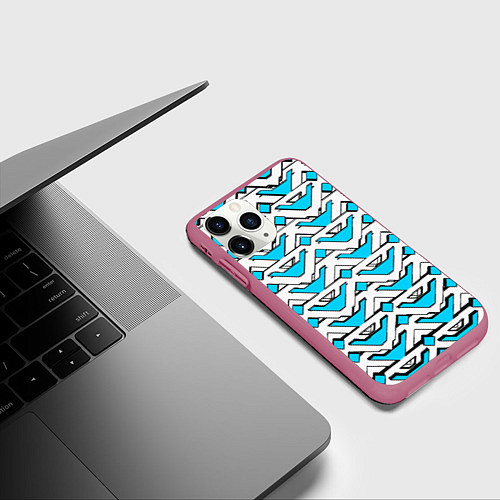 Чехол iPhone 11 Pro матовый Бело-синий узор / 3D-Малиновый – фото 3